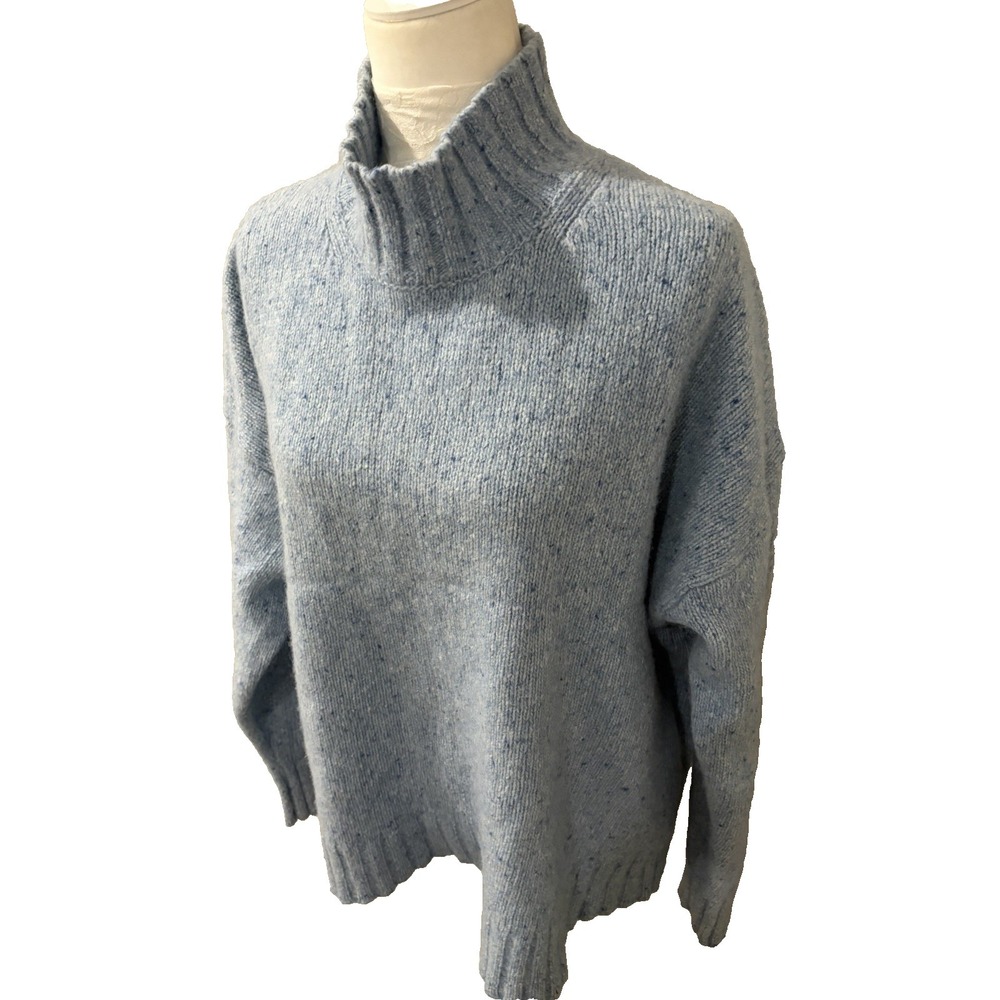J Crew Turtleneck Sweater~Size XL~Heather Blue Merino Wool Bld Old Money Classic